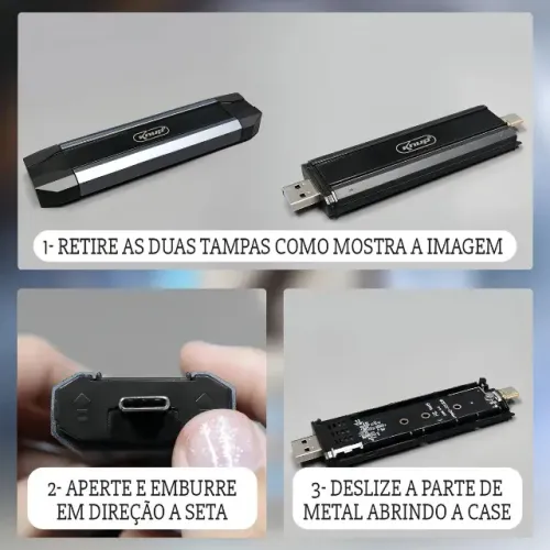 Case para SSD M.2 Knup USB 3.1 Type-C NVMe SATA Alumínio 10 Gbps