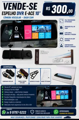 Dash Cam espelho retrovisor com camera.
