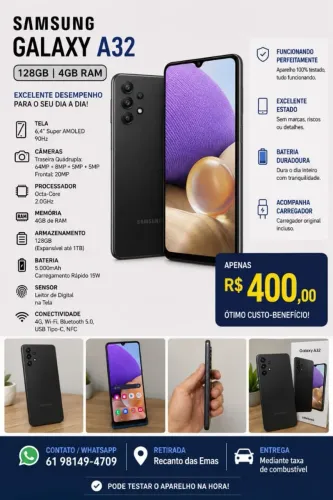 Samsung Galaxy A32 128GB 4GB RAM - Excelente Estado - R$ 400