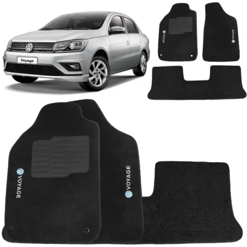 Tapete Carpete Volkswagen Voyage 2009 à 2014 - Preto 3 Peças - Ecotap