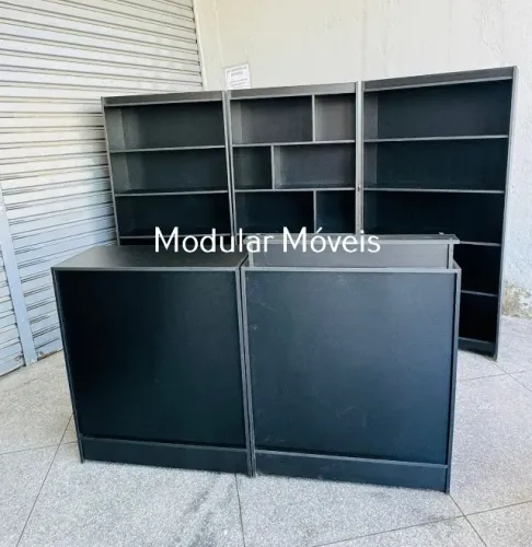 Adega Tabacaria - Balcão Caixa + Balcão Atendimento + Kit 3 Estantes - MDF Preto