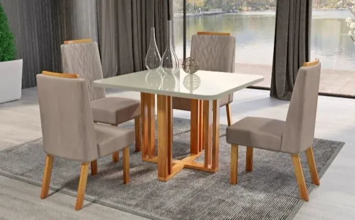 Mesa de jantar Uruguai 4 cadeiras veludo