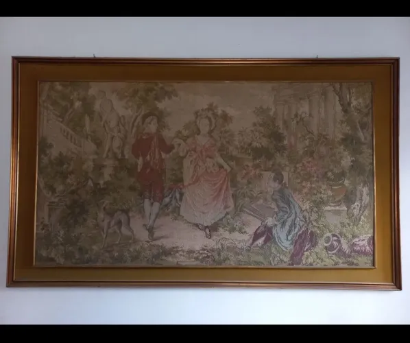 Quadro antigo de tapeçaria francesa.