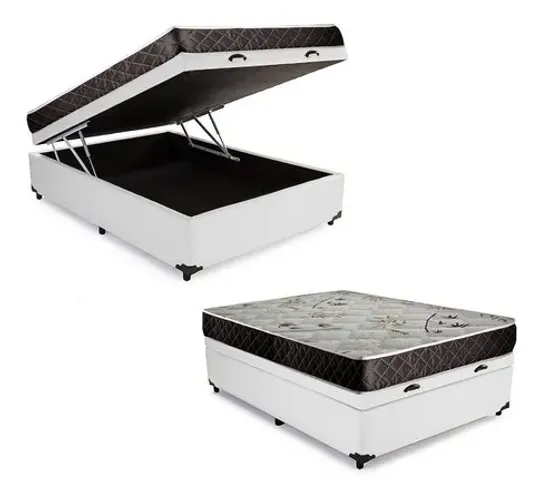 Cama Baú Casal Magia Sintético Branco + Colchão Casal D33 20x138x188