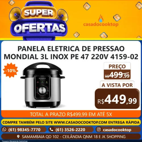 PANELA ELETRICA DE PRESSAO MONDIAL 3L INOX PE 47 220V 4159-02