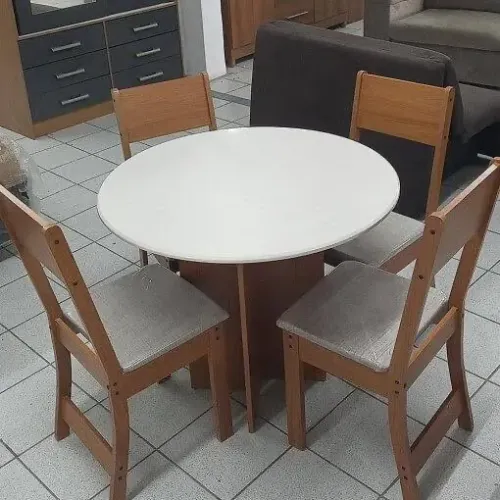 Mesa redonda 4 cadeiras Alice cinamono off white / ENTREGA HOJE !!!