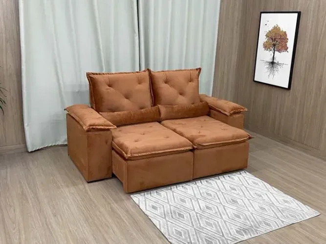 Sofá Retrátil 2 Metros 2 Lugares Veludo Terracota Acari