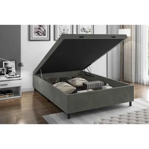 Cama Box Baú Casal Cinza