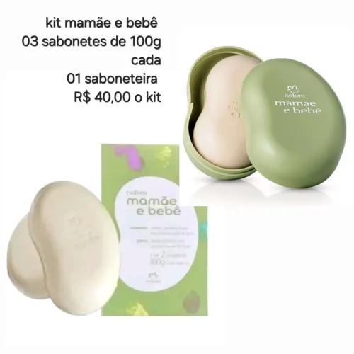 Kit Mamãe e Bebê Natura - 3 Sabonetes + Saboneteira