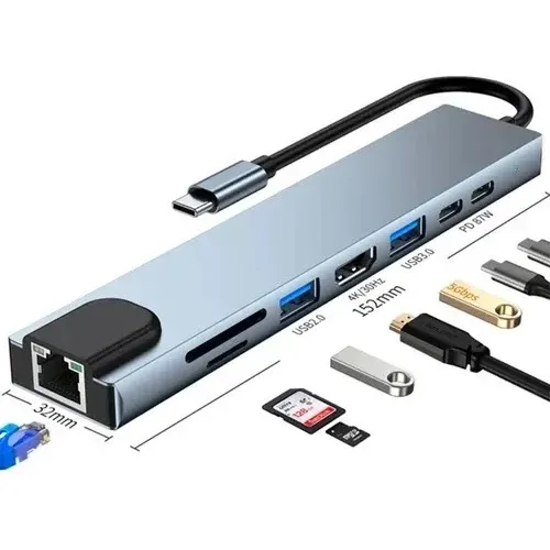 Adaptador Hub Type-C Para Macbook Air M1 M2 8 Em 1 Usb-c Hdmi 4k