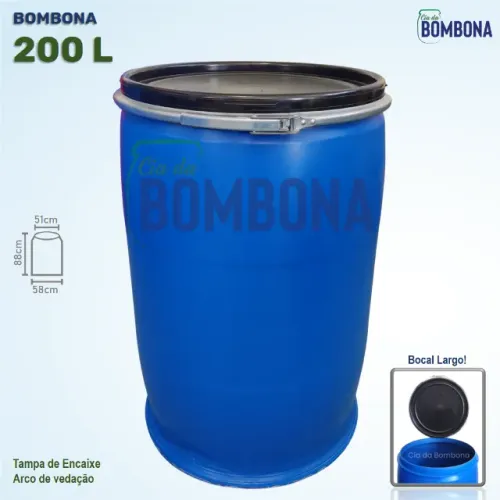 Bombona 200 Litros - Reta com Bocal Largo (Tonel/Tambor)