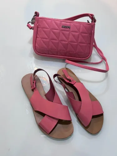 Bolsa e sandália, conjunto Ana Capri - rosa, tamanho 37, em ótimo estado