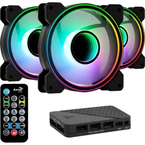 Kit 3 Cooler Fan 120mm Aerocool Mirage 12 Pro ARGB com Controladora e Controle - WZetta