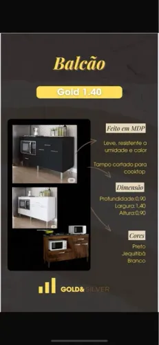 Balcão para coocktop em MDP LG 1,40 AT:0,90