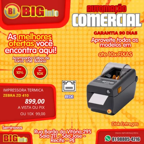 Impressora Termica de Etiquetas Zebra ZD 410 - Em ate 10x Fixas Com Garantia 