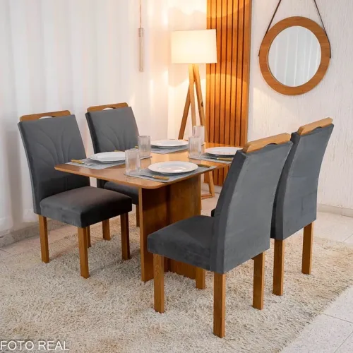 Mesa de Jantar Tampo 120x80 4 Cadeiras Parati Veludo- Produto Novo Entrega Rápida