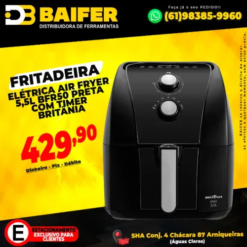 Fritadeira Elétrica Air Fryer 5,5L BFR50 Preta com Timer Britânia