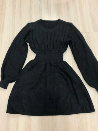 Vestido Tricot Manga Longa Preto