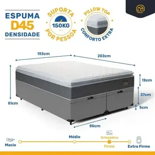 Colchão Riviera King + Cama Base Baú King Cinza/Branco