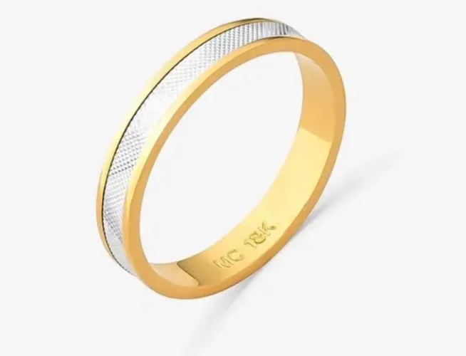 ALIANÇA TEXTURIZADA OURO AMARELO E OURO BRANCO