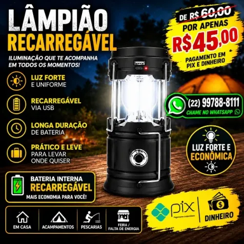 Lampião recarregável ( produto novo ) NÃO RESERVO ( Contato apenas Whatsapp )