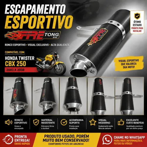 Escapamento Esportivo Fire Tong Twister CBX 250 2003 a 2008 - Ronco Forte e Ótimo Estado