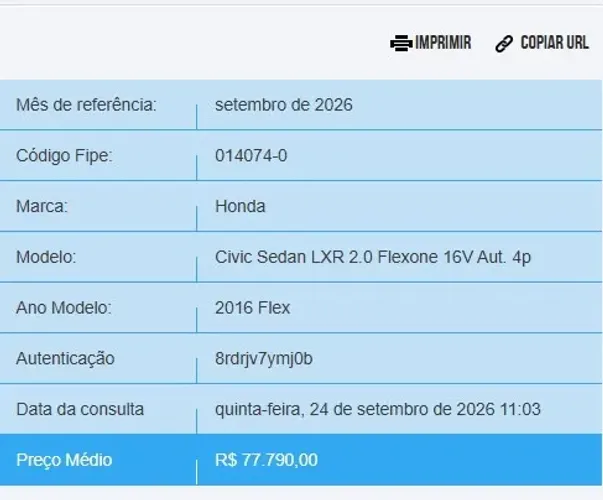 Honda Civic Sedan LXR 2.0 Flexone 16V Aut. 4P 2016