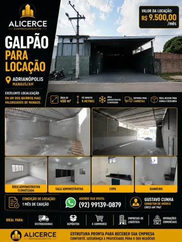 ALUGO GALPÃO COM 450 M2 NO ADRIANÓPOLIS