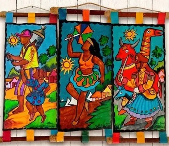 Coleção Quadros ORIGINAIS Arte Naïf de Olinda/PE - Pintura a Óleo em Estandarte