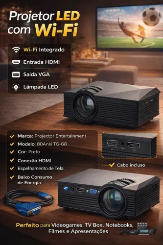 Projetor wi-fi VGA HDMI e espelha o celular 