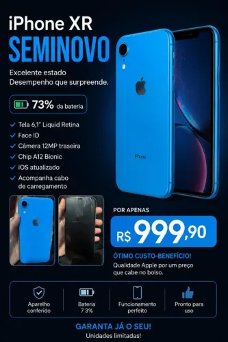 IPHONE XR AZUL SEMINOVO 73% DE BATERIA