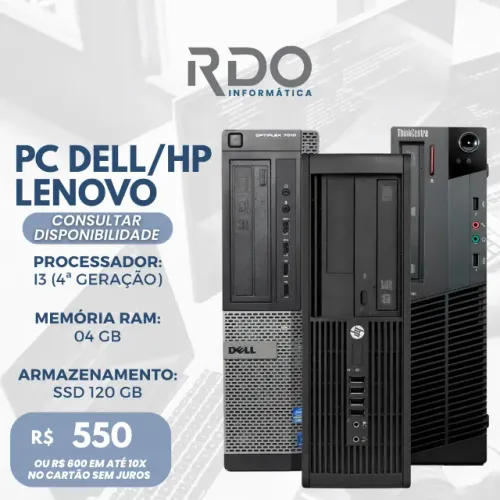 PC Lenovo i3 4ª Geração 4GB SSD 120GB - Recomendado para PDV e Caixa