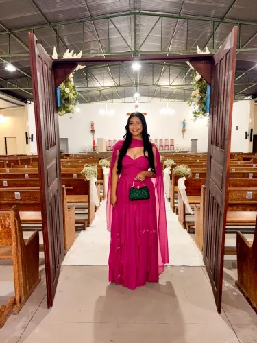 VESTIDO DE FESTA COR FUSCIA 38