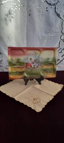 Antiga Bandeja Porcelana Pintura Cena Romantica