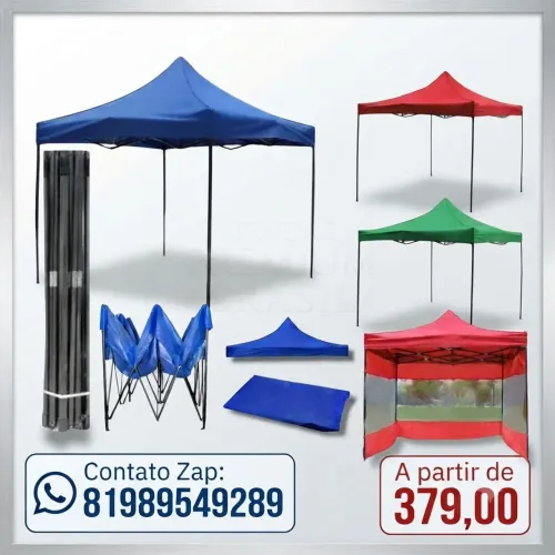Tenda sanfonada com e sem as laterais azul ou vermelha