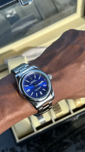 Relógio Rolex Oyster Perpetual Prata c/ Mostrador Azul | Luxo | Novo | Pronta Entrega