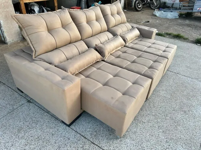 Sofa retrátil e reclinável de 2.5 de 3 lugares no tecido suede espuma D33 