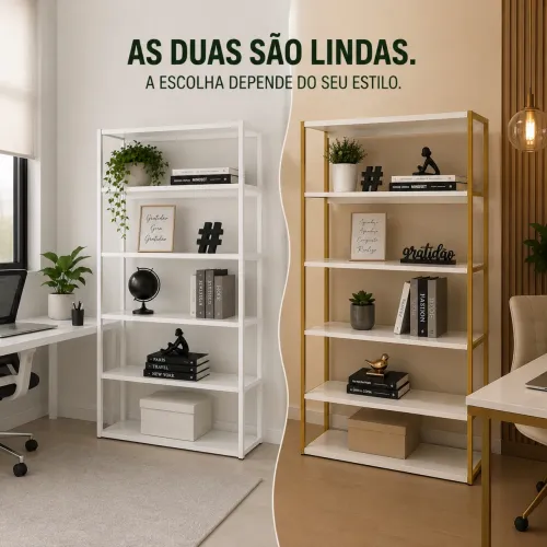 Estante industrial para livros com pés dourados 