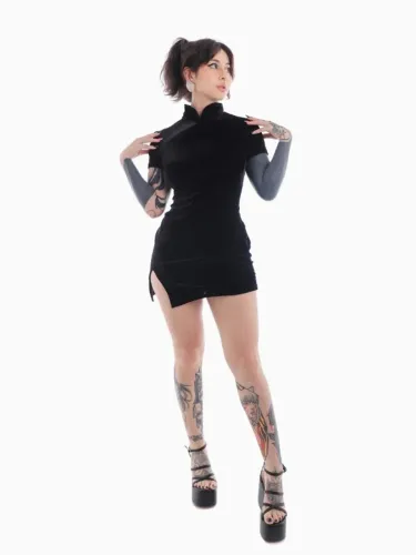 Vestido curto de fenda Lótus preto