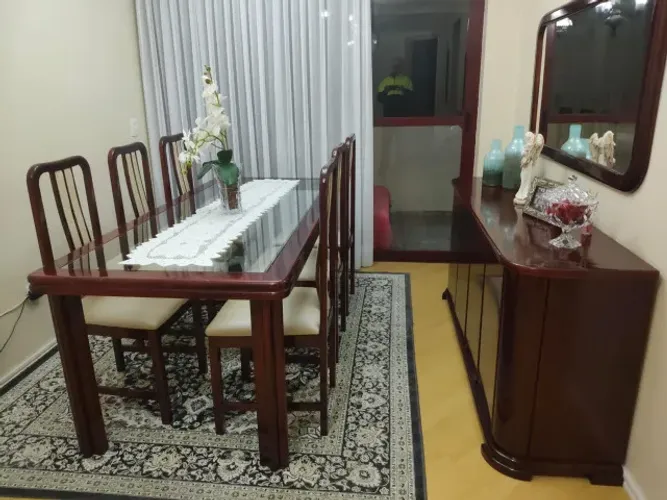 Mesa de Jantar Mogno Maciço 6 Cadeiras + Balcão Buffet - Impecável