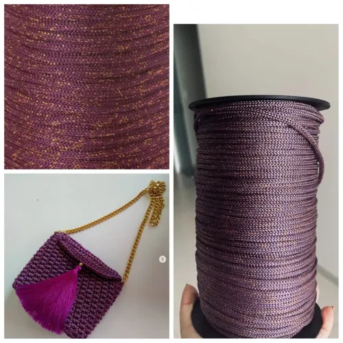 Fio Náutico  cor Marsala c lurex cobre crochê  bolsas