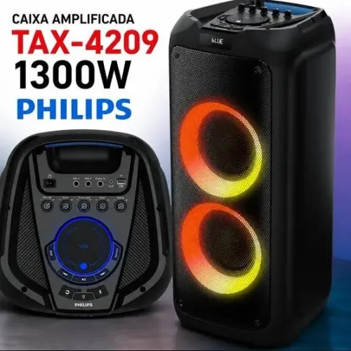 CaiPhilips com entrada para guitarra e dois microfones