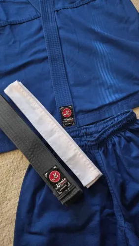 Kimono Infantil Azul - M3, Faixa Branca e Prata