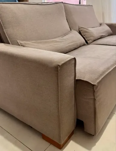 Sofá retrátil 220cm linho cinza