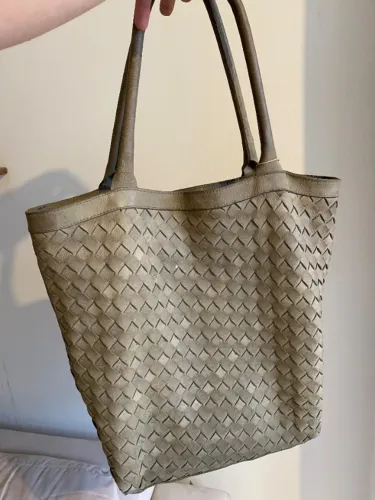 Bolsa Shopper Via Mia, Couro legítimo, tramado