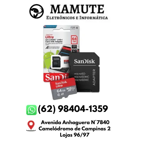 Cartão De Memória 64gb Classe 10 Sandisk 100mbs