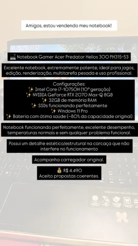 Notebook Acer Predator  Helios 300