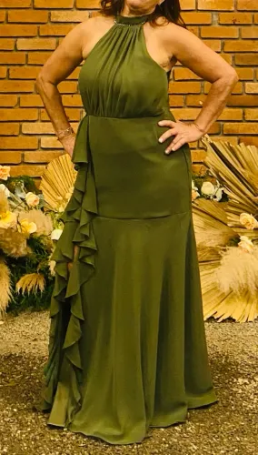 Vestido Longo Verde Oliva com Fenda