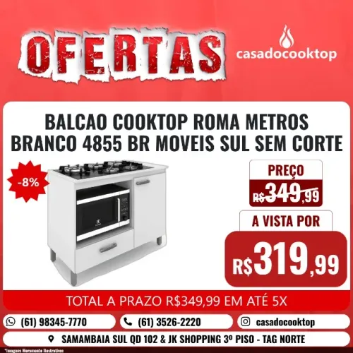 BALCAO COOKTOP ROMA 1,05 METROS BRANCO 4855BR MOVEIS SUL SEM CORTE