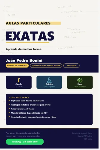 Aulas Particulares- Cálculo, Física e Química.